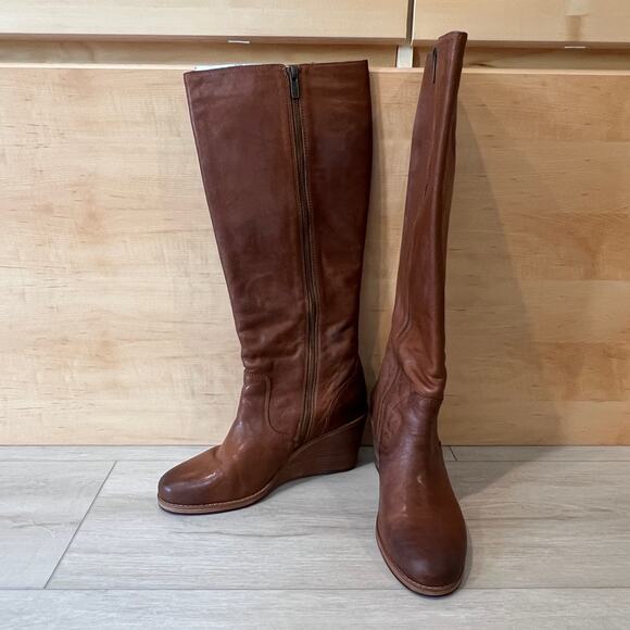 Frye Emma Wedge Tall Knee High Leather Boots Womens US size 9.5 - Picture 1 of 10